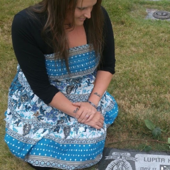 2nd Blue floral Pink Apple dress. - Picture 4 of 4